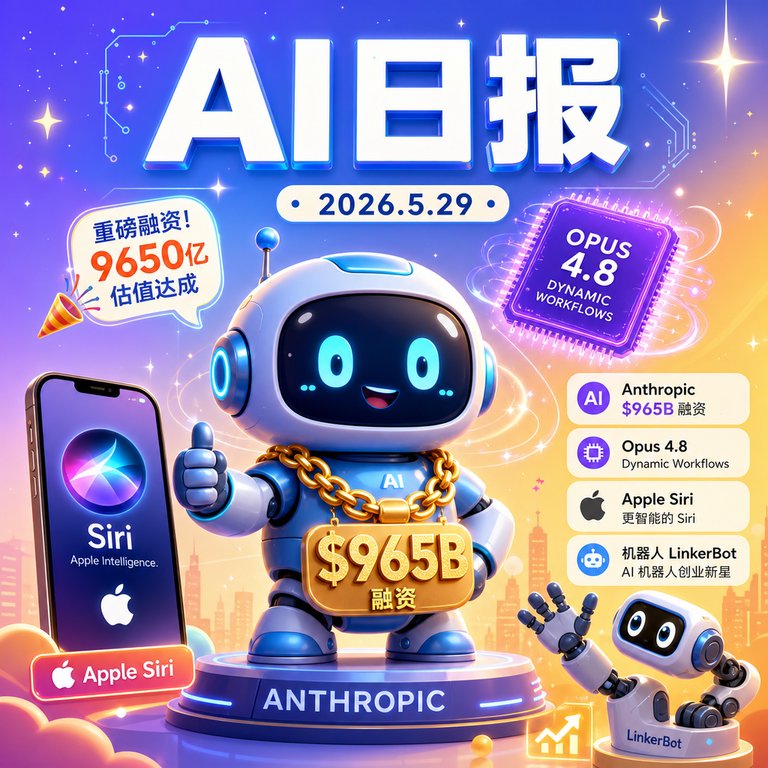 AI日报 | 2026年5月29日（周五）：Anthropic 9650 亿估值融资、Opus 4.8 发布