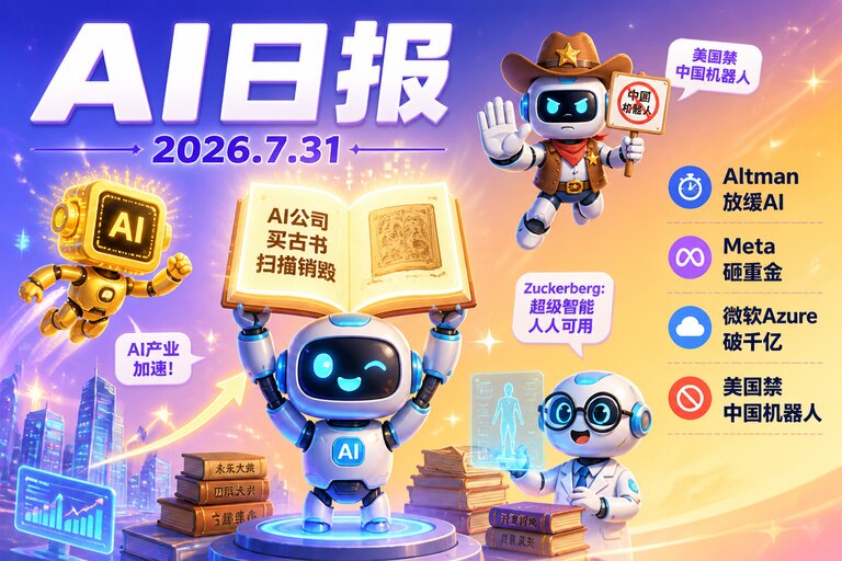 AI早報 | 2026年7月31日(週五):Altman態度轉向「減速」、Meta砸重金布局AI、微軟Azure首破千億美元