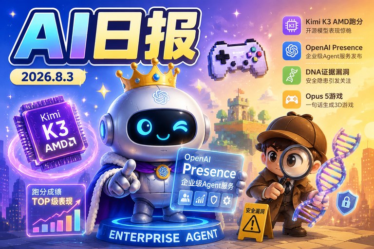 AI早报 | 2026年8月3日（周一）：OpenAI发布Presence、DNA证据被曝可AI篡改、Claude Opus 5一句话生成3D游戏