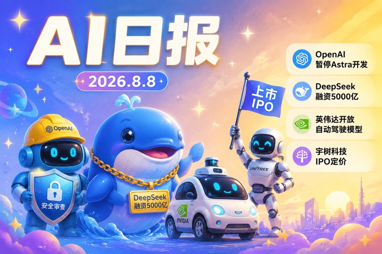 AI早报 | 2026年8月8日(周六):OpenAI安全评估暂停Astra开发、DeepSeek以5000亿估值重启融资